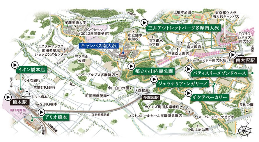 <現地周辺マップ>再生ボタン付きの施設は動画に登場!(※1)